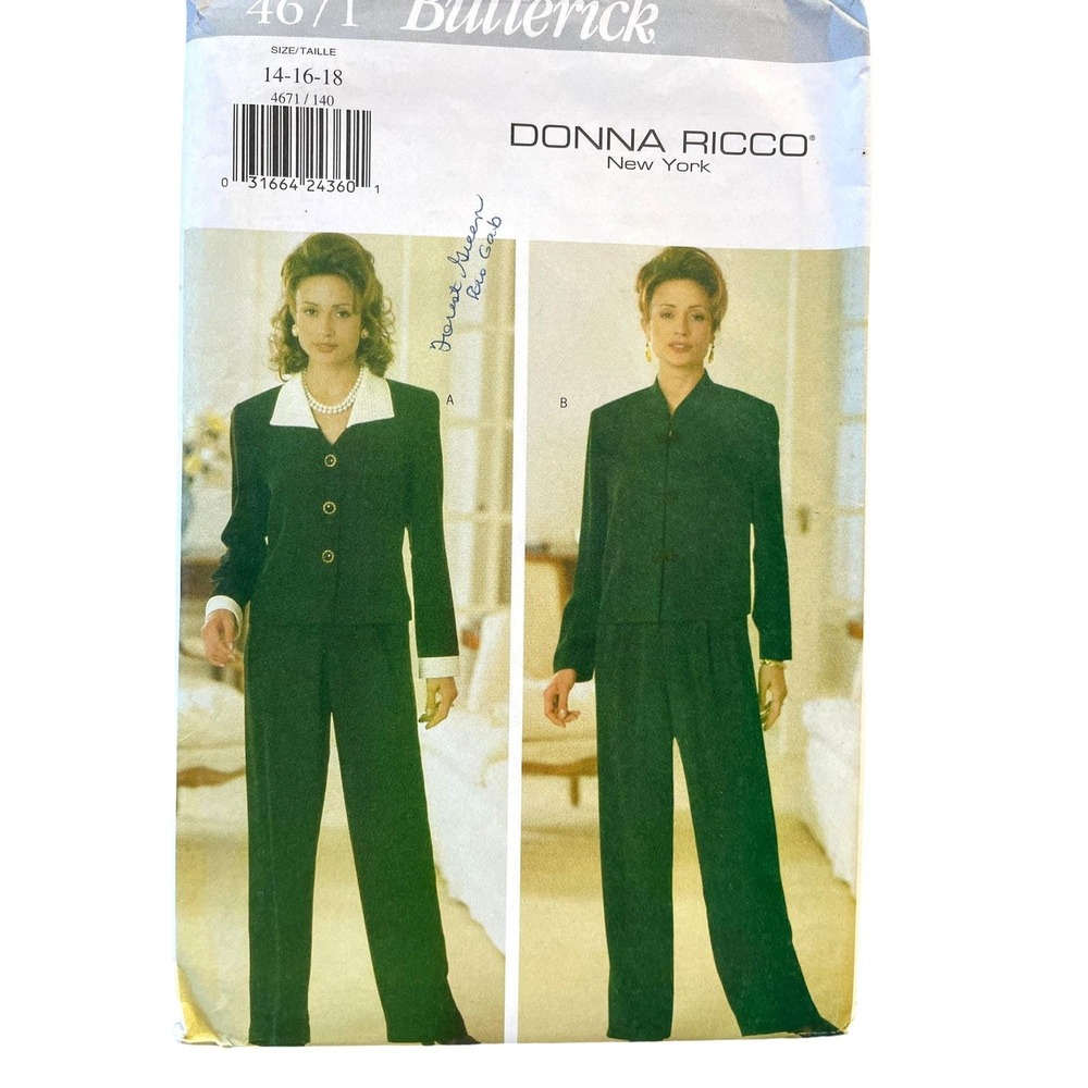 Butterick Sewing Pattern Misses 14-18 Donna Ricco Jacket Top Pants 4671 Vintage